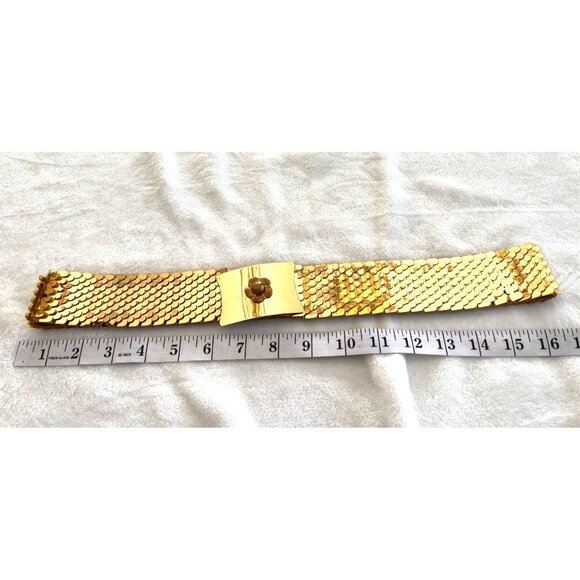 Vintage Gold-Tone Metal Mesh Belt With Floral Clasp Adjustable Size Retro 3n - Picture 3 of 8